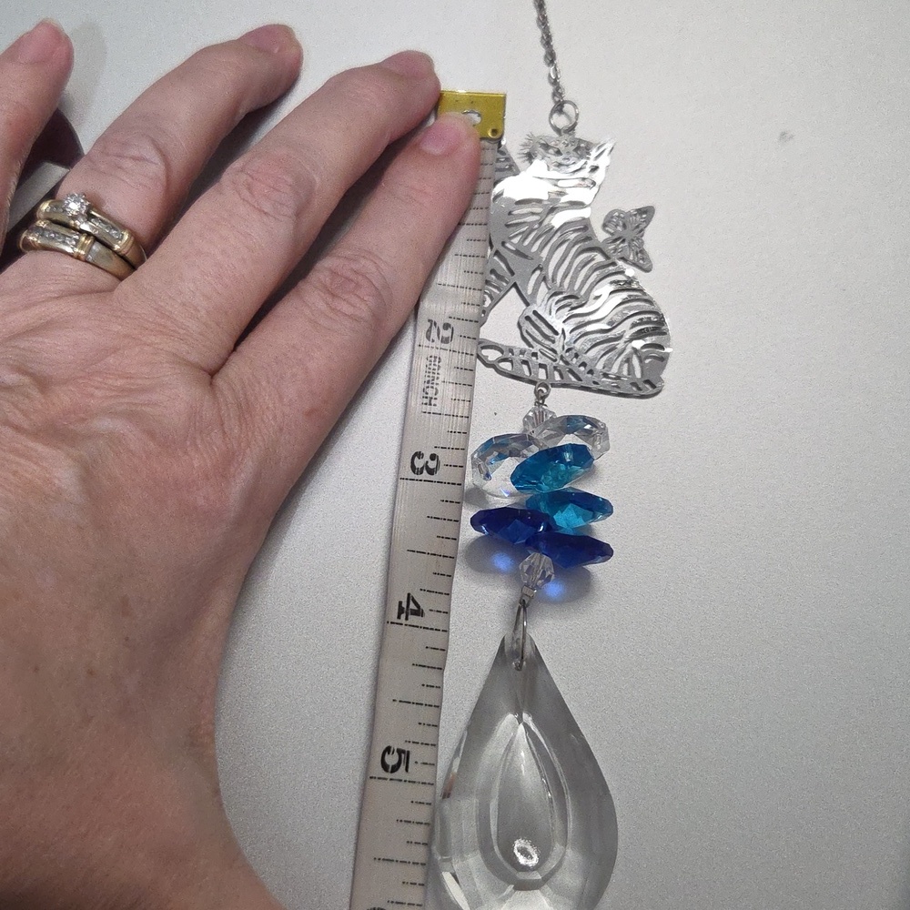 Cat Reaching for Butterfly Metal & Glass Suncatcher - Picture 2 of 2